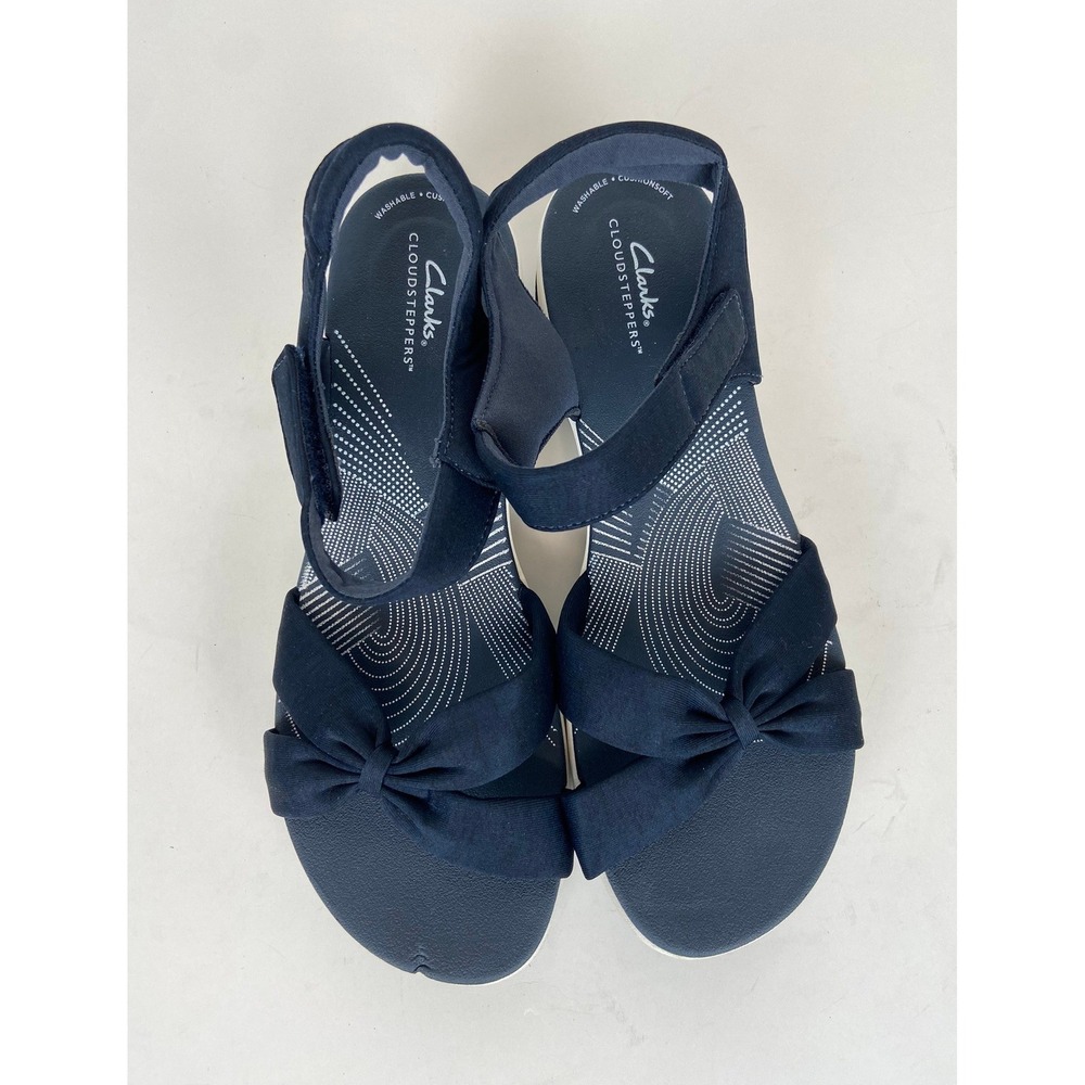 Clarks Cloudsteppers Arla Platform Women's Sandals Sz 11 W Navy Blue Bow Comfort